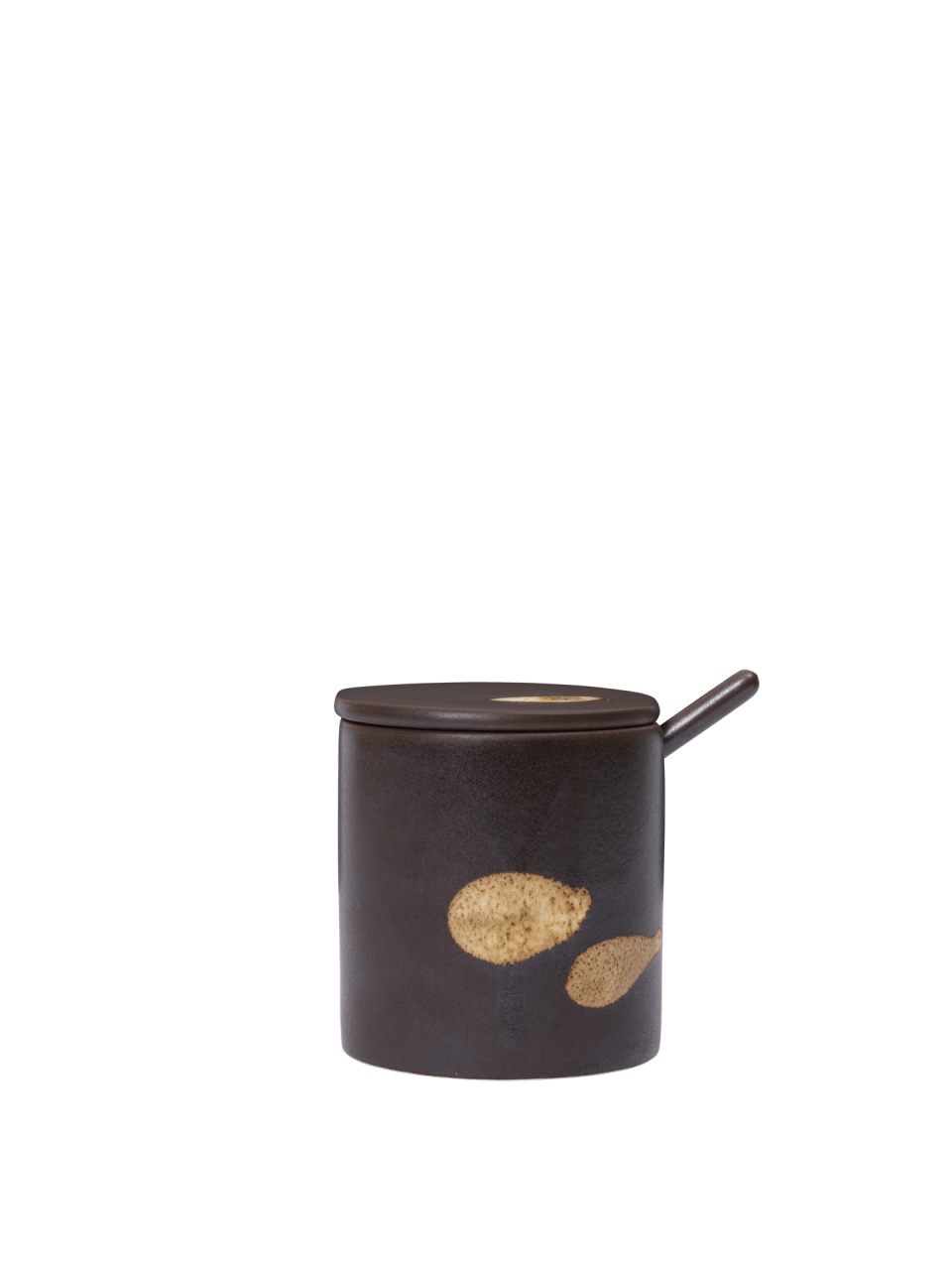Sugar Bowls & Creamers Recipient cu capac si lingura maro inchis din ceramica 280 ml Koyo Ferm Living