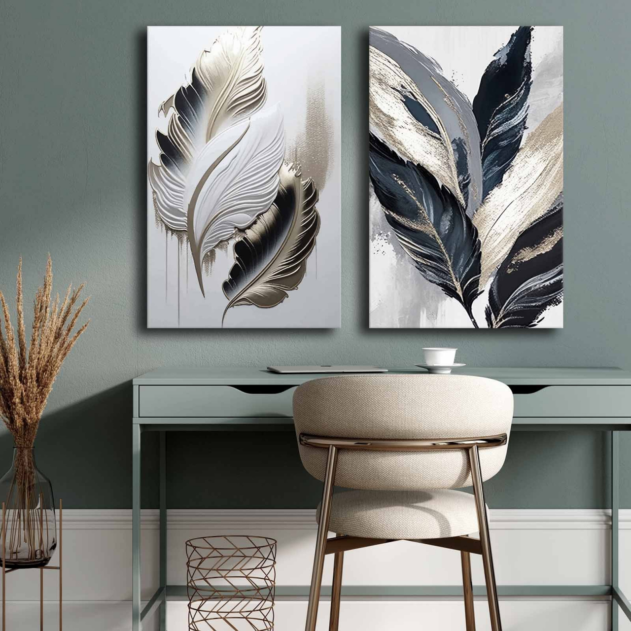 Posters, Prints, & Visual Artwork Set 2 tablouri multicolore din fibre naturale 45x70 cm Zyrea The Home Collection