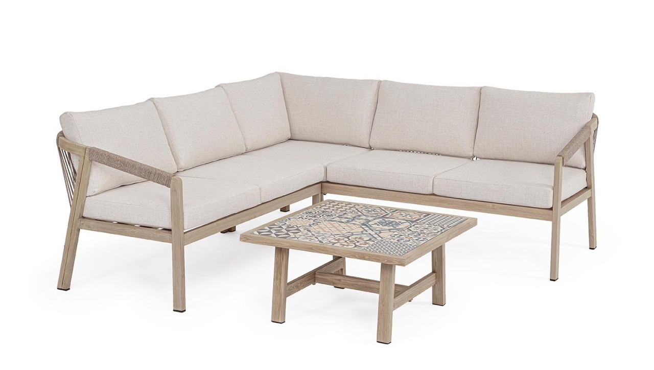 Outdoor Furniture Set canapea cu colt exterior cu masa de cafea maro/gri deschis din metal Kalimera Bizzotto