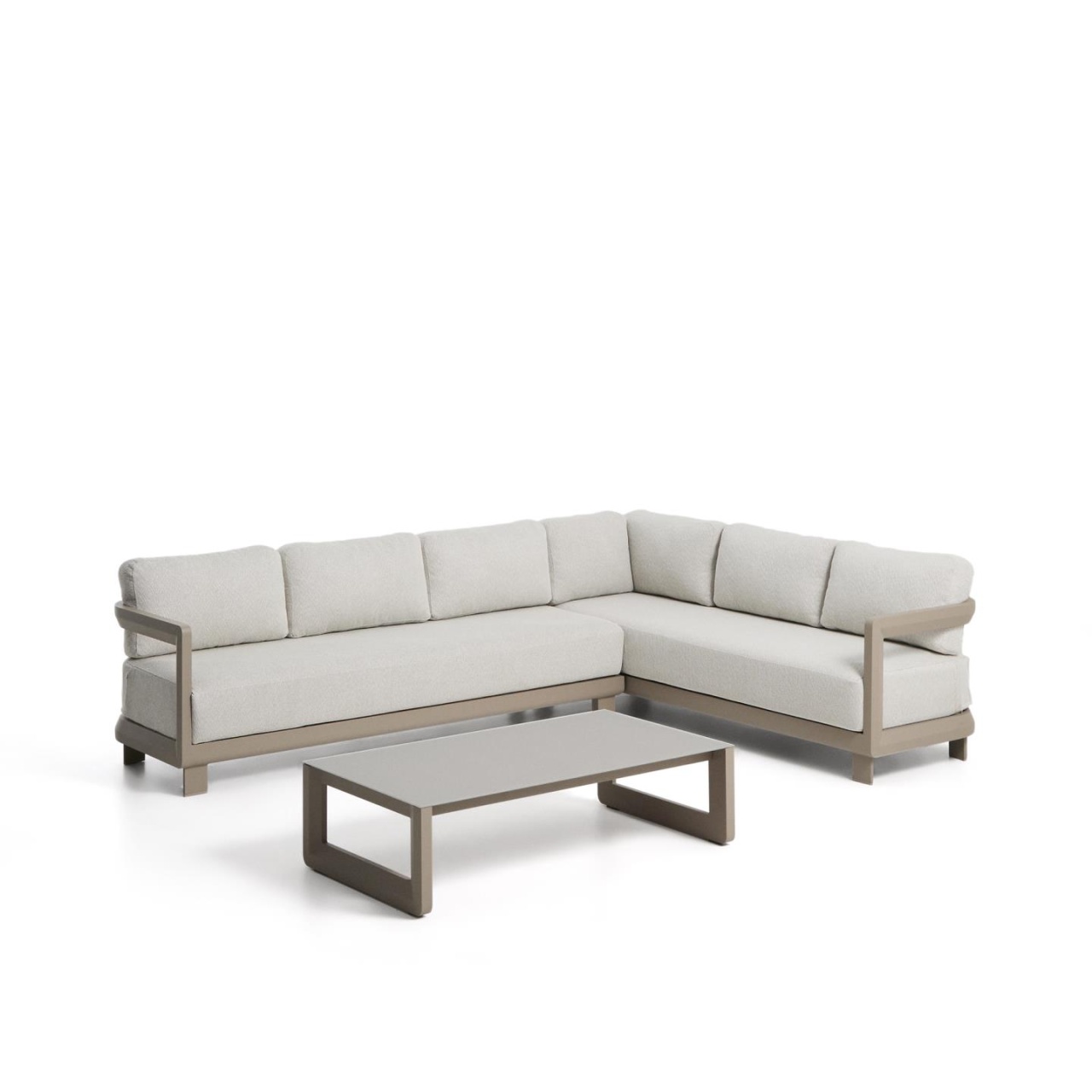 cafea plic Set canapea cu colt si masa de cafea ecru din metal Nerano Kave Home