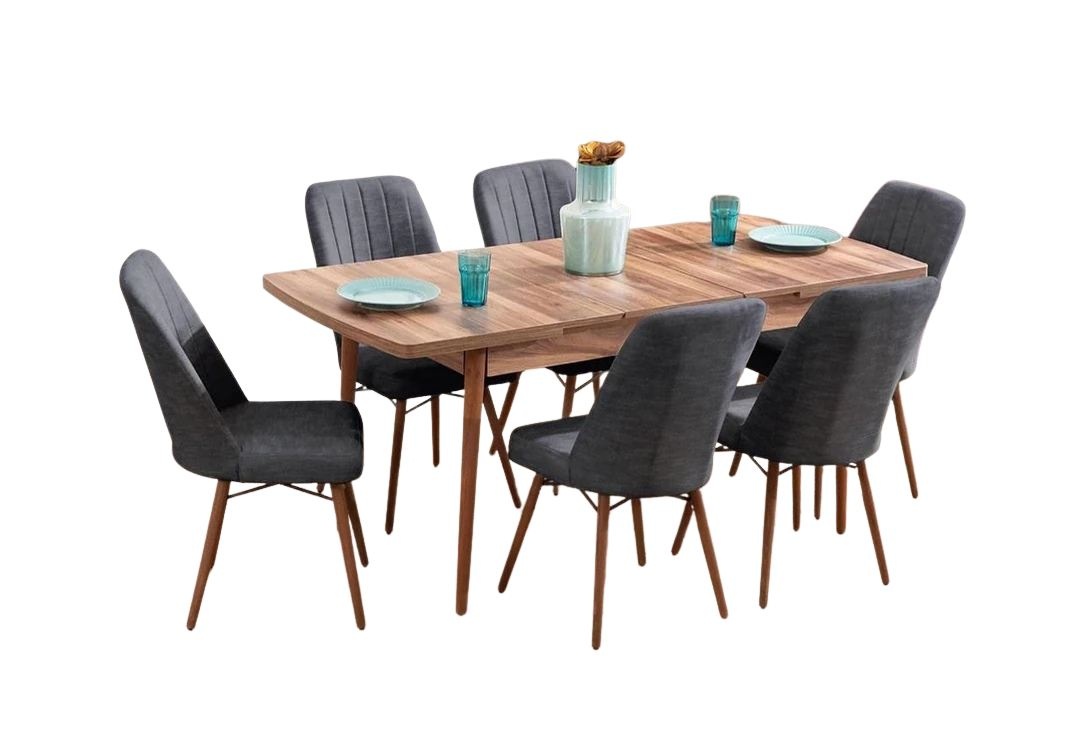 Set masa dining extensibila si 6 scaune maro/gri antracit din lemn Lidyana The Home Collection
