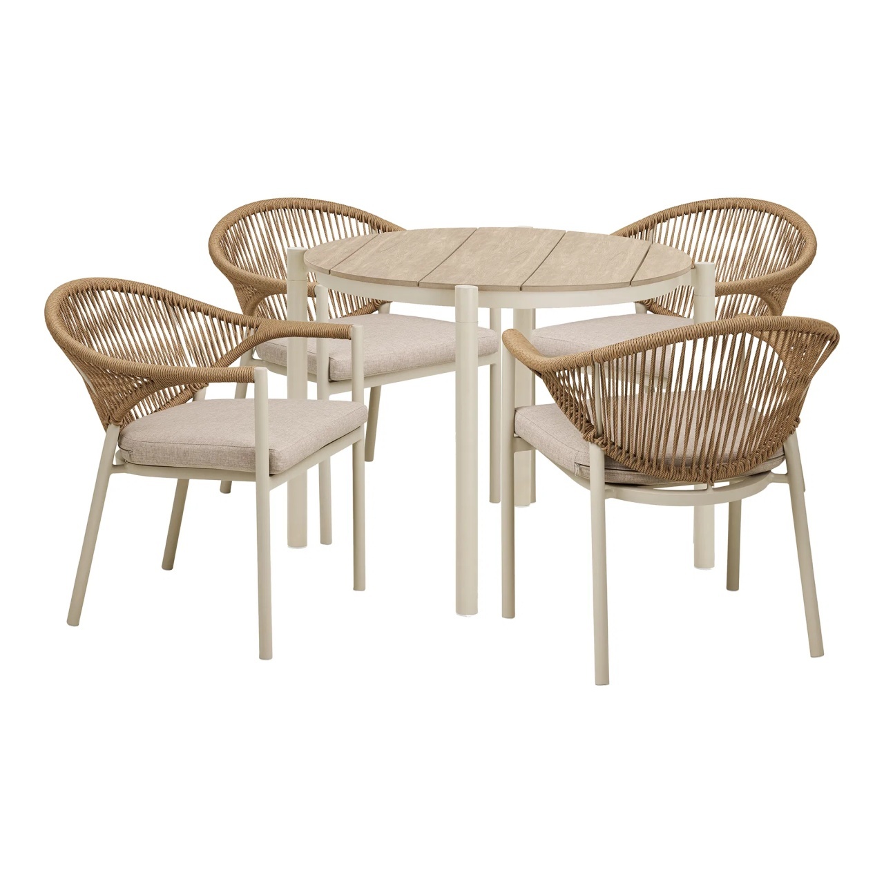 mese si scaune plastic ieftine Set masa dining si 4 scaune exterior maro/bej din metal Abela House Nordic