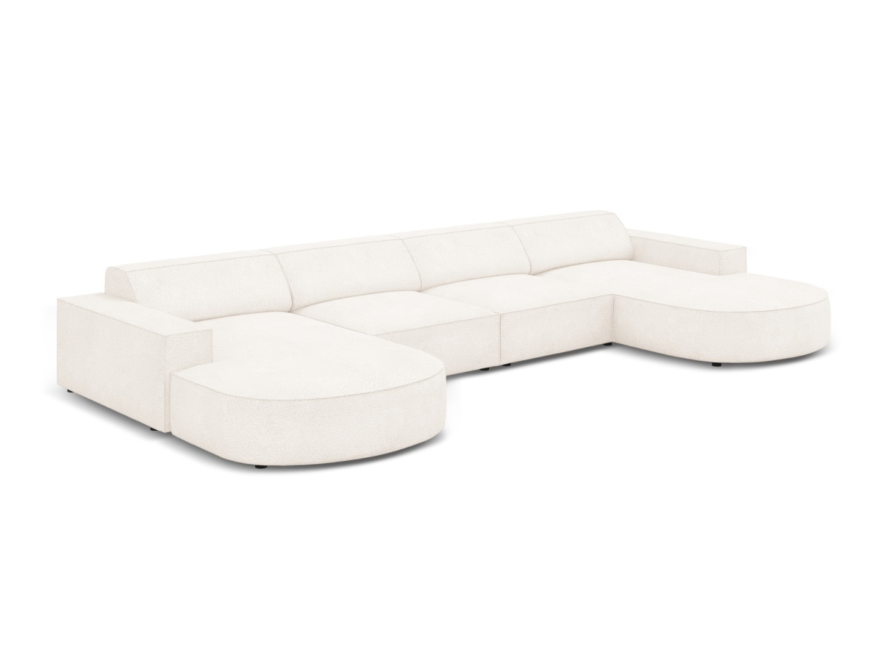 Canapea cu colt bej din textil pentru 6 persoane Jodie Boucle Round U Micadoni