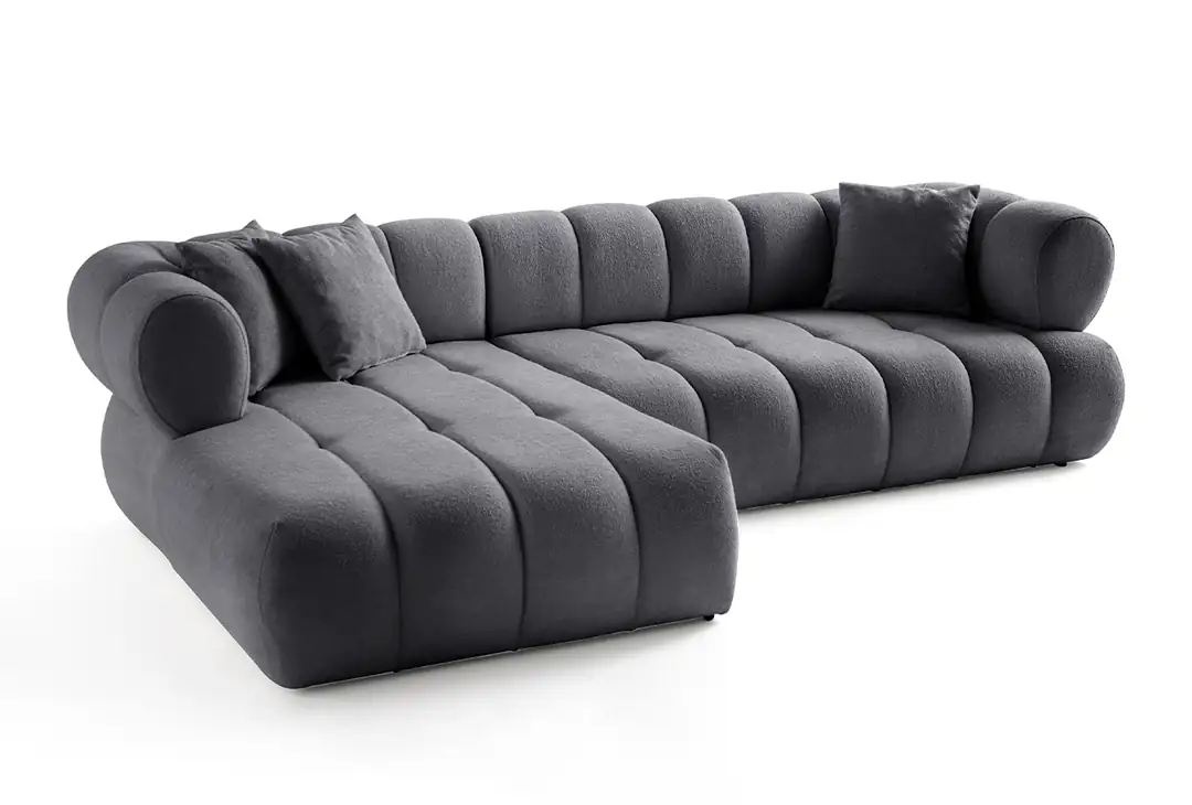 Sofas Canapea cu colt gri inchis din textil 280 cm Petra Boucle Left The Home Collection