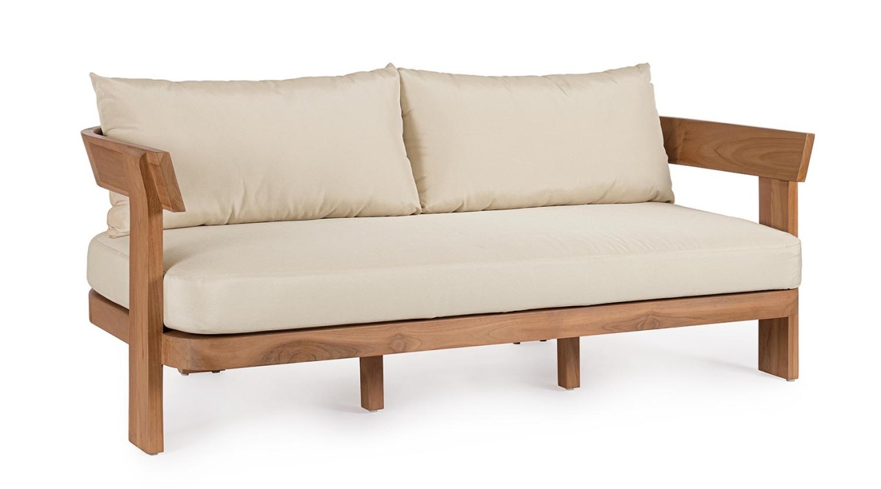 Outdoor Furniture Canapea exterior maro/crem din lemn pentru 3 persoane Evora Bizzotto