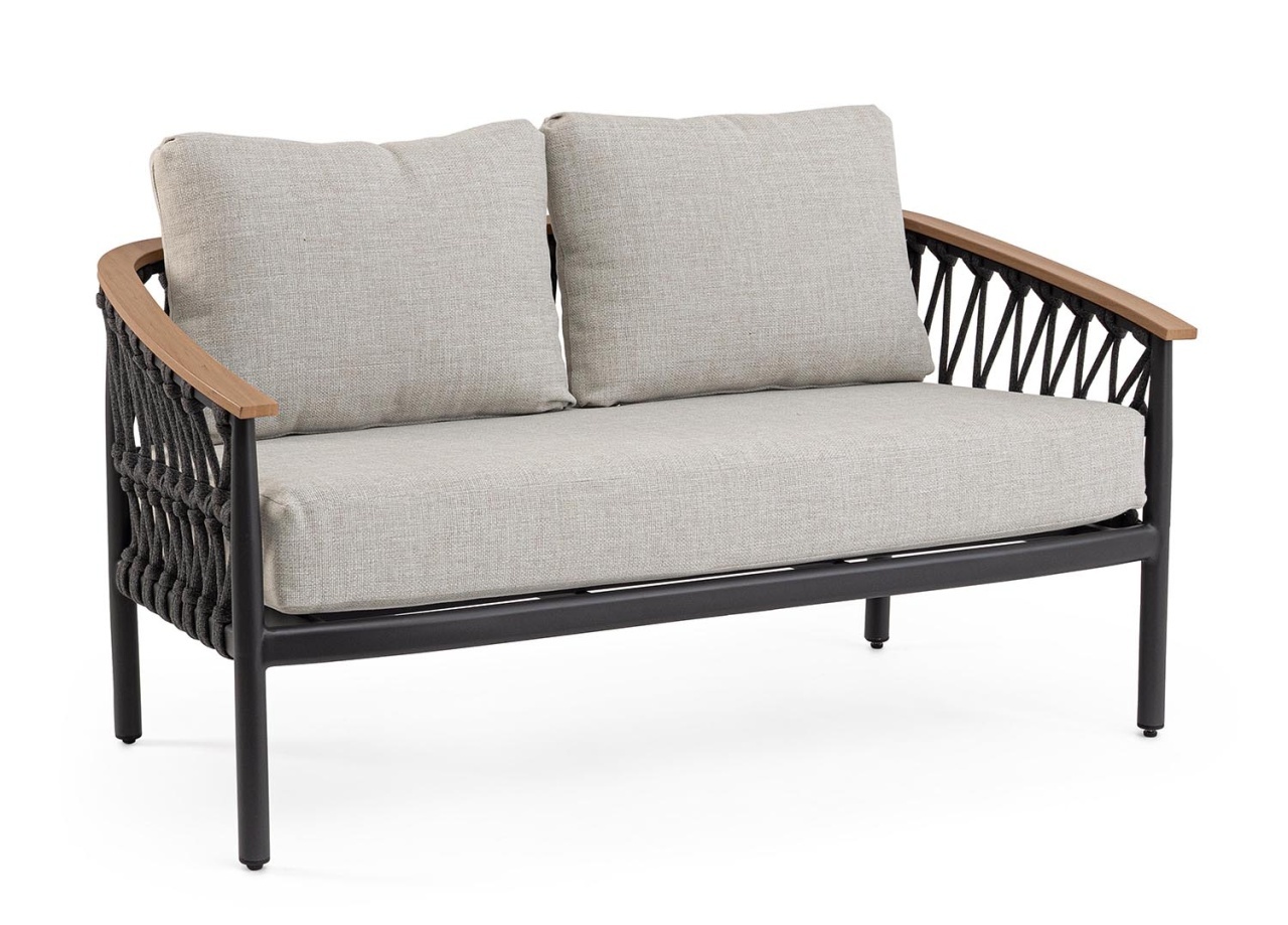 Outdoor Sofas Canapea exterior maro/gri carbune din metal pentru 2 persoane Fenix Bizzotto