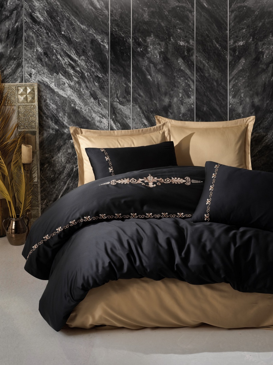 Duvet Covers Lenjerie pat aurie/neagra din bumbac Gloria Double The Home Collection