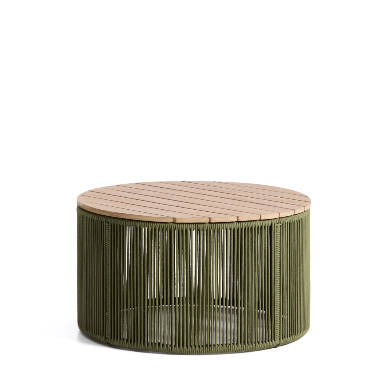 pret lambriu lemn exterior Masa de cafea exterior verde din metal 70 cm Dandara Kave Home