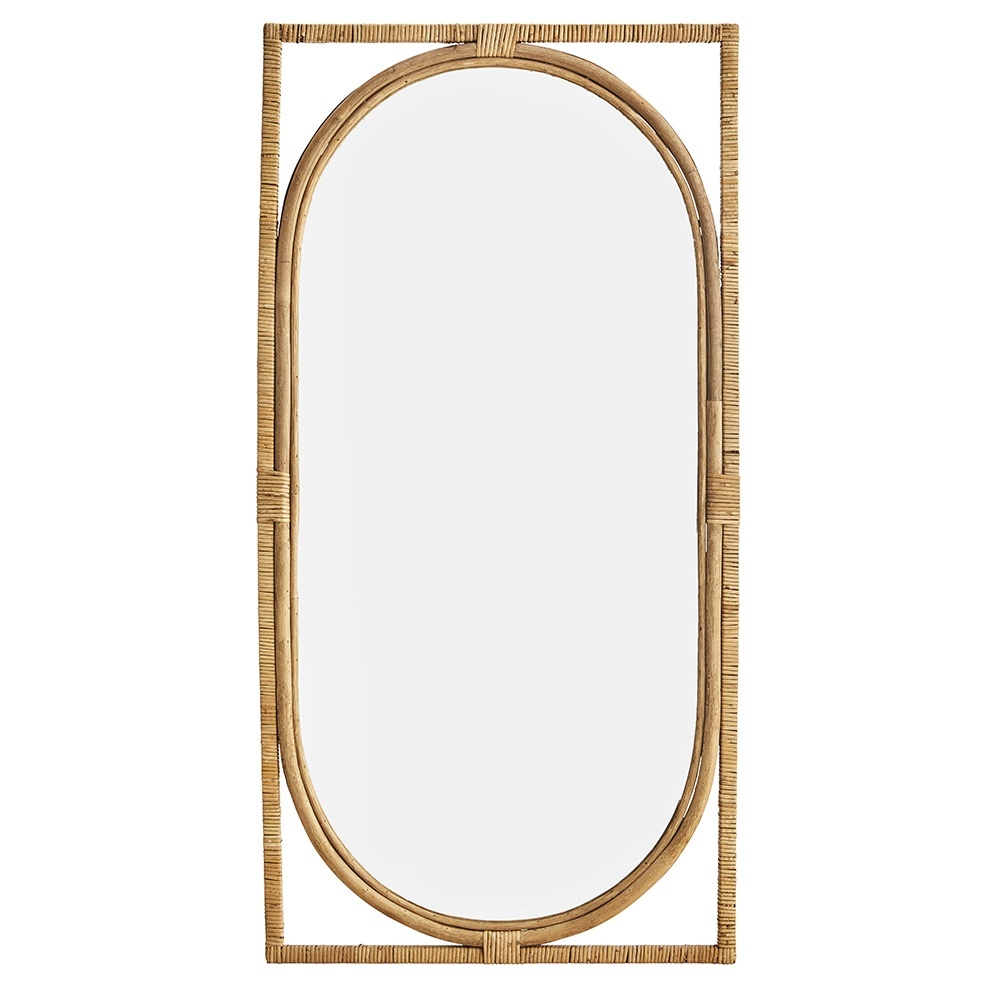 oglinda moderna hol Oglinda ovala maro din ratan 62x121 cm Poter Madam Stoltz