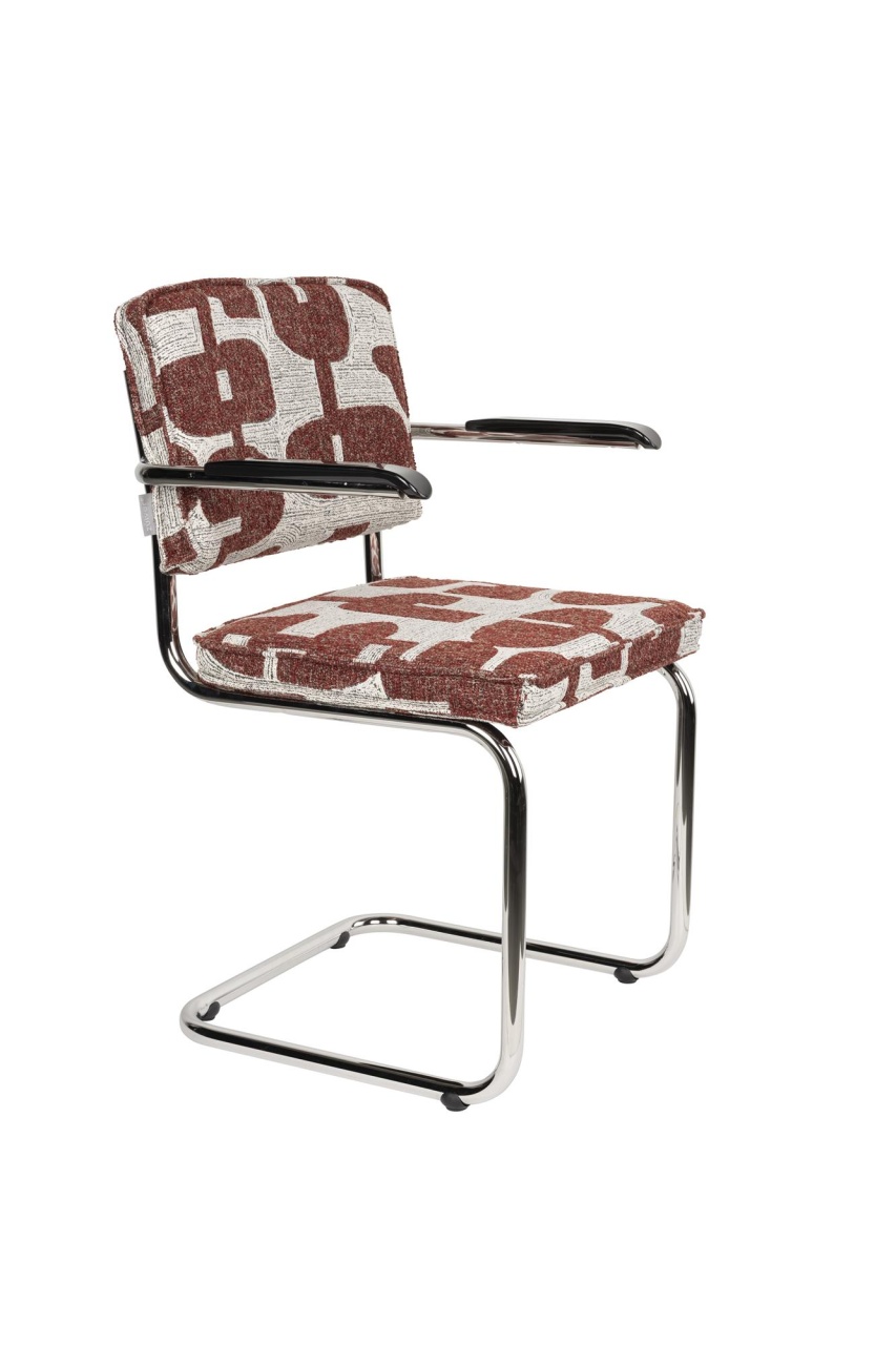 Chairs Scaun dining alb/rosu din textil Ridge Deco Arms Zuiver