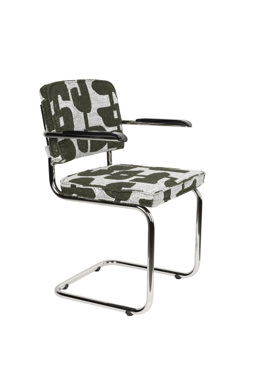 Chairs Scaun dining alb/verde din textil Ridge Deco Arms Zuiver