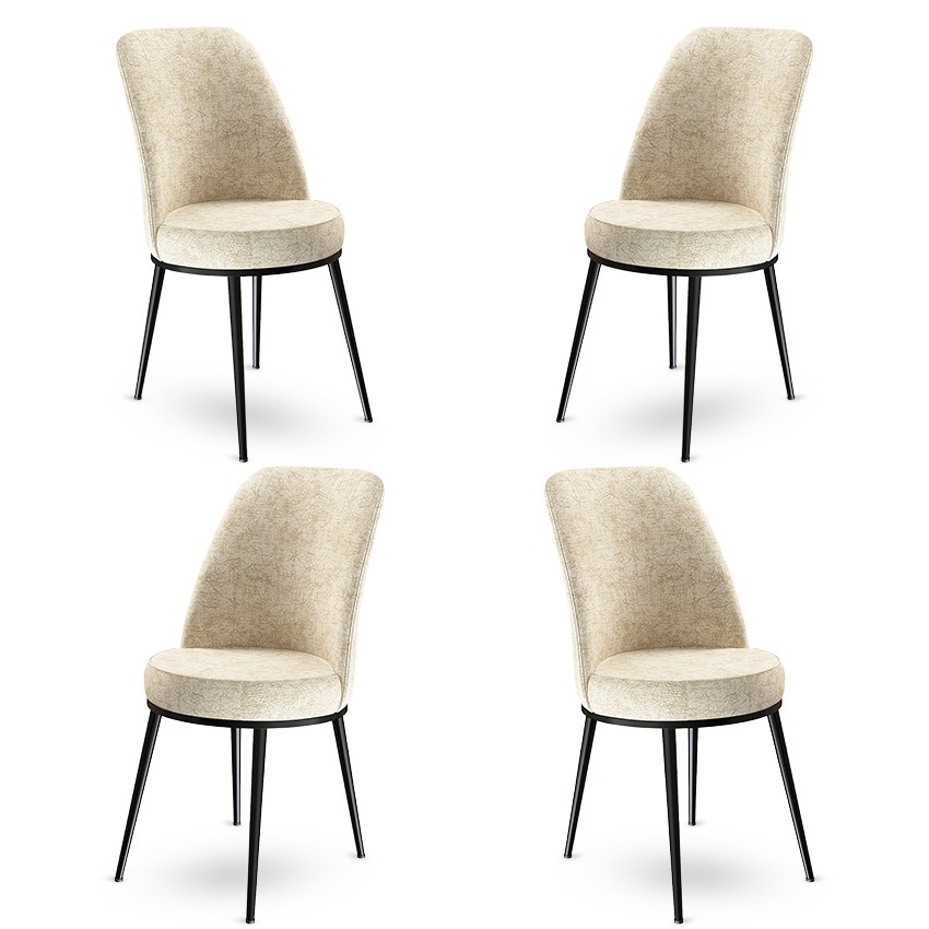 Chairs Set 4 scaune dining crem/negre din textil Dexa The Home Collection