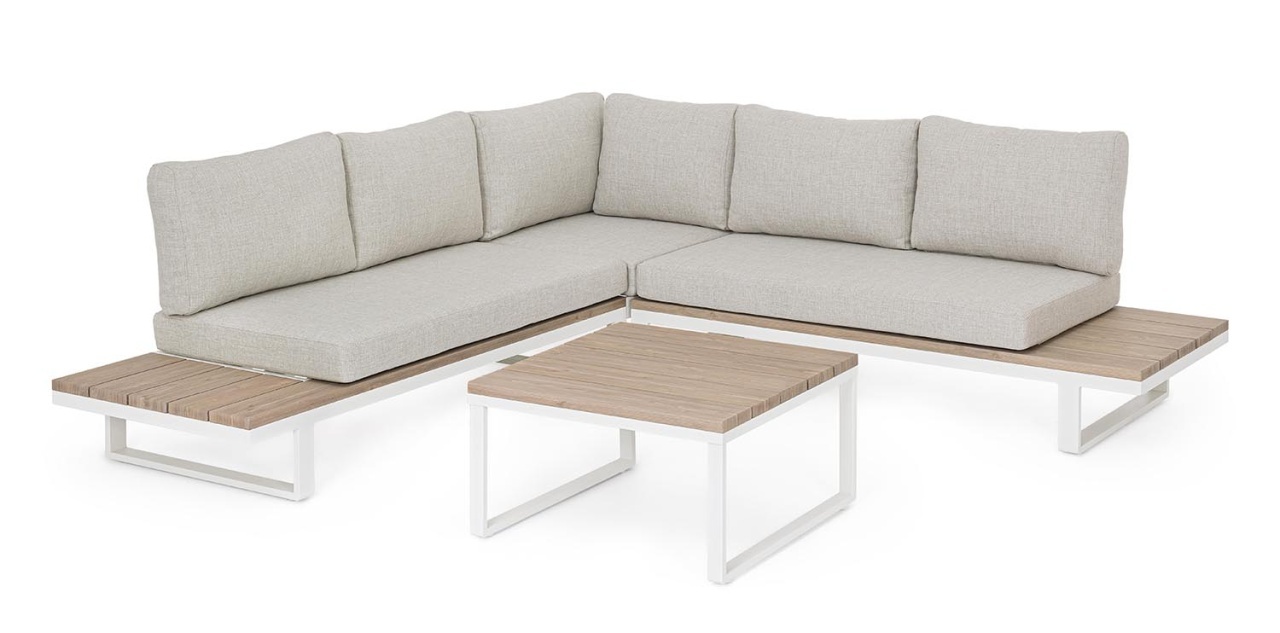 Outdoor Furniture Sets Set canapea cu colt modulara exterior cu masa de cafea gri/maro din metal Zelmar Bizzotto