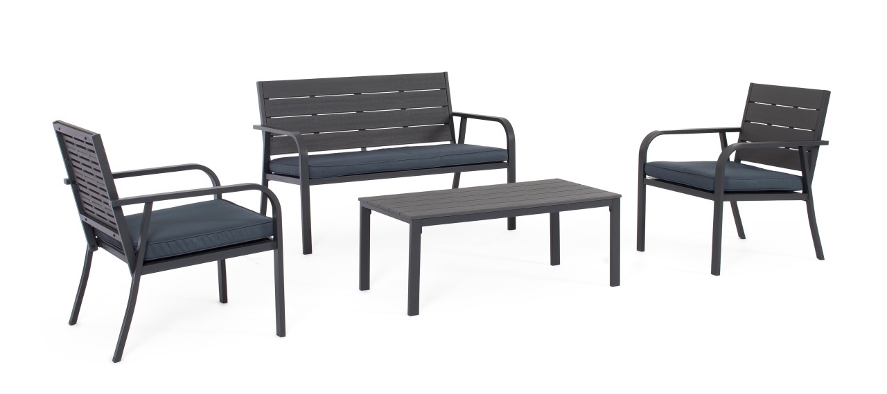 Outdoor Furniture Set canapea exterior cu 2 fotolii si masa de cafea gri carbune din metal Sarita Bizzotto