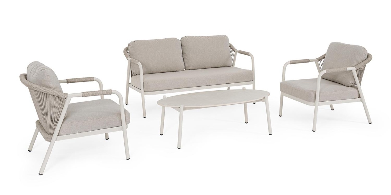 Outdoor Furniture Set canapea exterior cu 2 fotolii si masa de cafea gri din metal Miravet Bizzotto