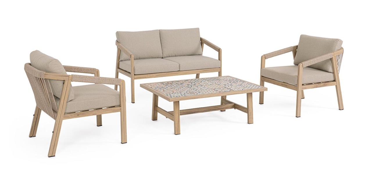 Outdoor Furniture Set canapea exterior cu 2 scaune si masa de cafea multicolor din metal Kalimera Bizzotto