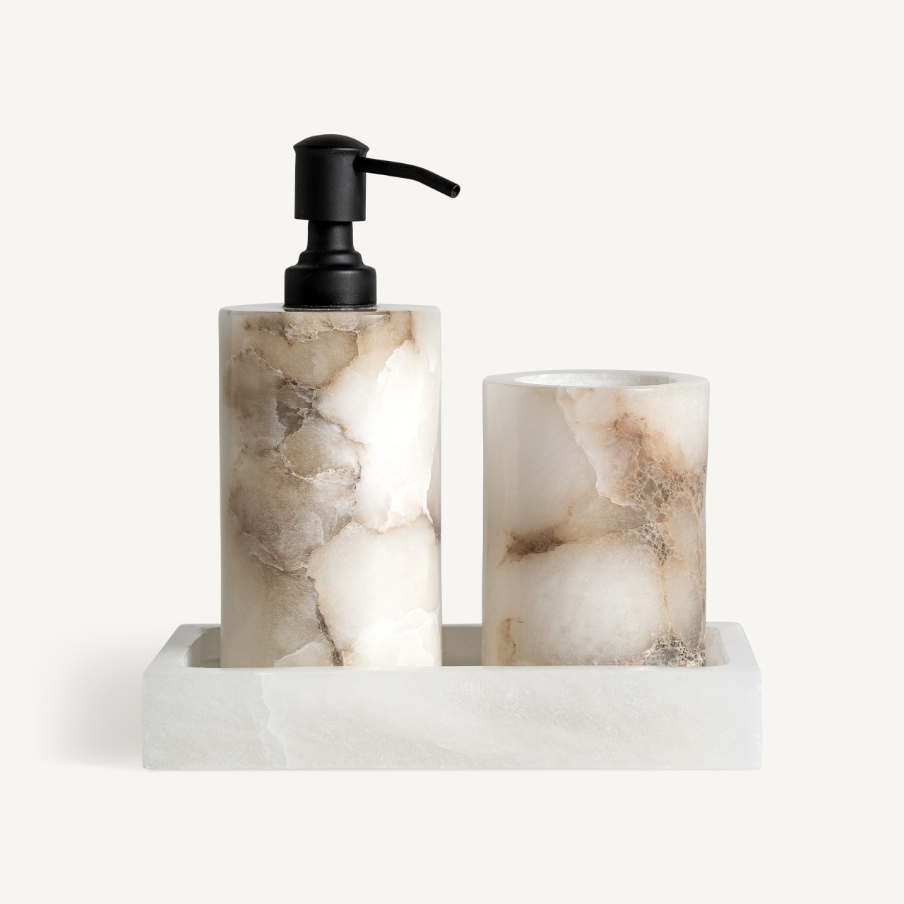 marmura granit travertin.preturi de fabrica Set dispenser sapun lichid cu suport pentru periute crem din marmura Gyal Vical Home