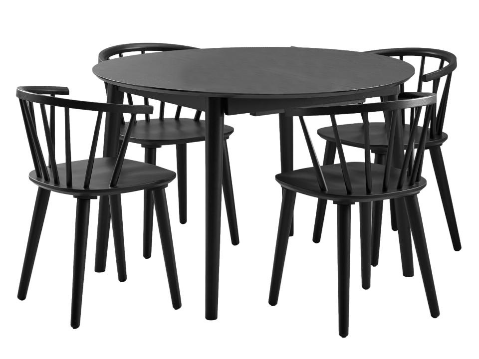 masa si scaune bucatarie Set masa dining extensibila si 4 scaune negre din lemn Montreux Actona Company