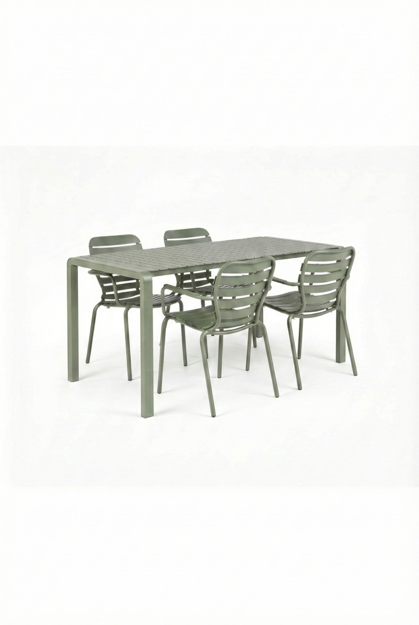 Outdoor Furniture Set masa dining si 4 scaune exterior verzi din metal Vondel Zuiver