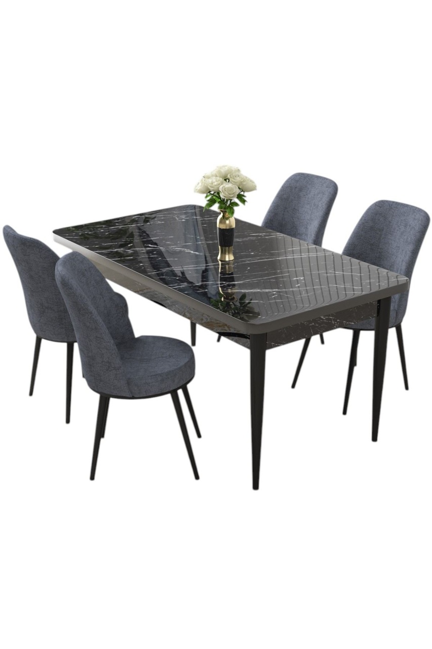 set masa cu scaune bucatarie Set masa dining si 4 scaune negru/gri Nil The Home Collection