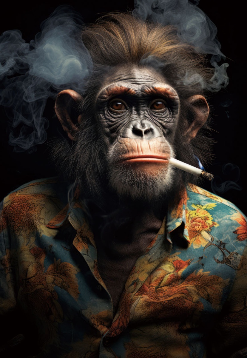 emergency light with exit sign Tablou multicolor din sticla 110x160 cm Monkey with cigarette Ter Halle