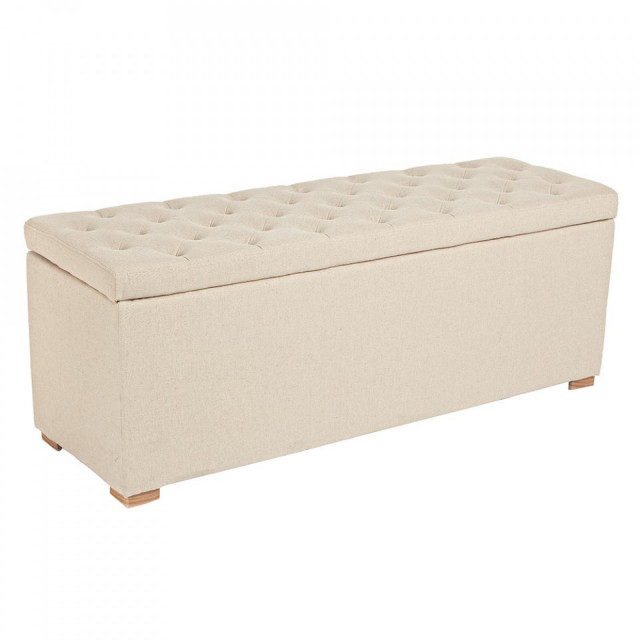 Bancheta bej din textil si lemn 120 cm Arlette Bizzotto