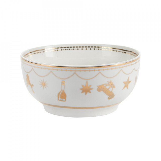 Bol alb/auriu din ceramica 13 cm Stars Miss Etoile