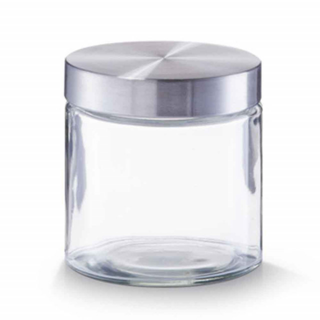 Borcan cu capac transparent/argintiu din sticla si metal 750 ml Storage Jar Round Zeller