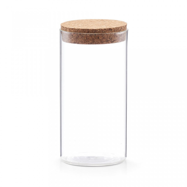 Borcan cu capac transparent/maro din sticla si fibre naturale 550 ml Storage Jar Cork Bigger Zeller