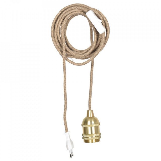 Cablu cu fasung auriu/maro din textil si metal Douille The Home Collection