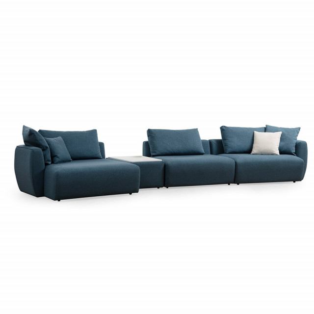 Canapea cu colt albastra din textil pentru 4 persoane Maya Corner 1 Left The Home Collection