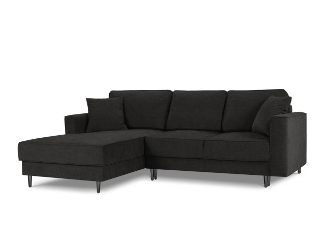 Canapea cu colt extensibila negru/negru din textil si lemn de pin pentru 4 persoane Left Dunas Besolux