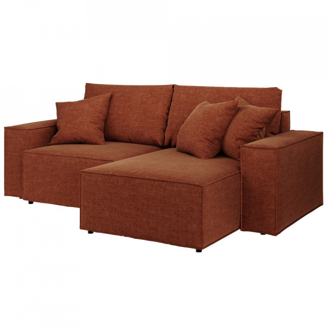 Canapea cu colt extensibila portocalie din poliester si lemn pentru 4 persoane Melow Mesonica