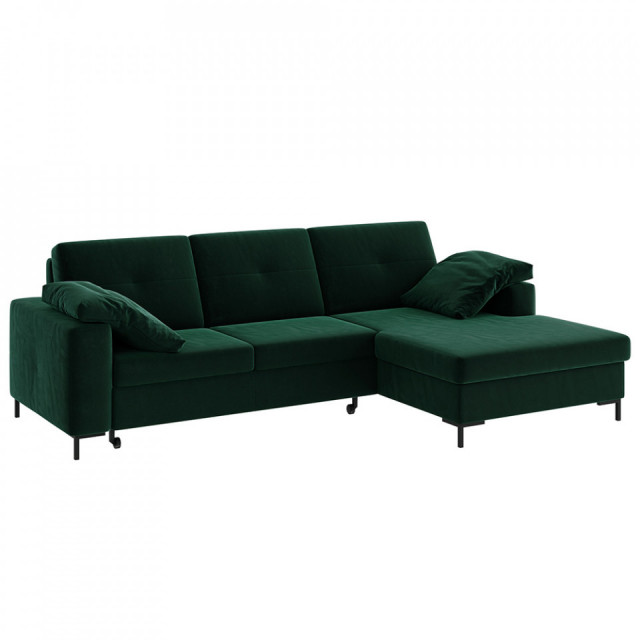 Canapea cu colt extensibila verde inchis din textil pentru 4 persoane Moor Right Mesonica