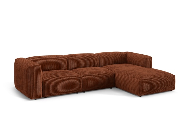 Canapea cu colt modulara maro caramiziu din catifea pentru 3 persoane Martina Corduroy Right Besolux