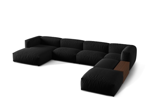 Canapea cu colt modulara neagra din textil pentru 5 persoane Martina Right Besolux