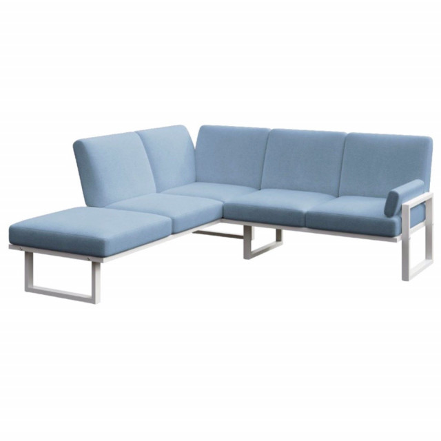 Canapea cu colt pentru exterior albastru deschis/alb din textil 216 cm Soledo Left Mesonica