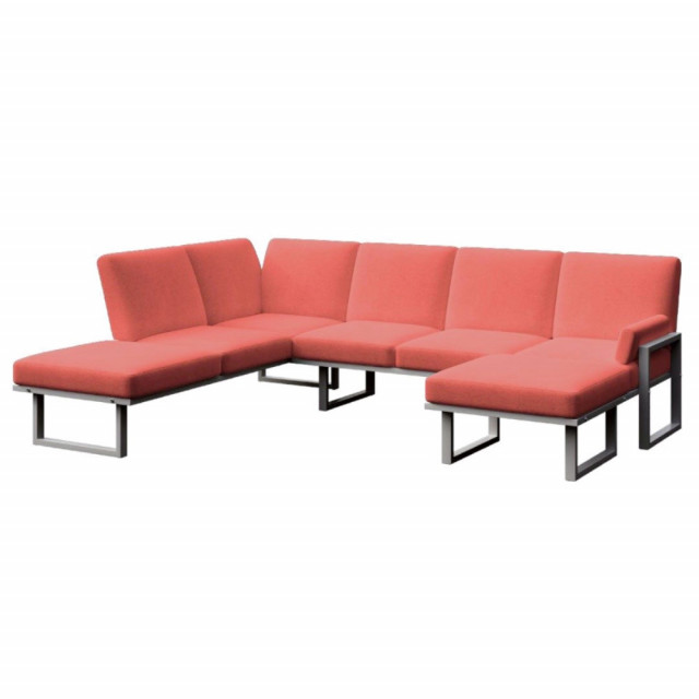Canapea cu colt pentru exterior rosu corai/gri antracit din olefina si otel 281 cm Soledo Left Mesonica