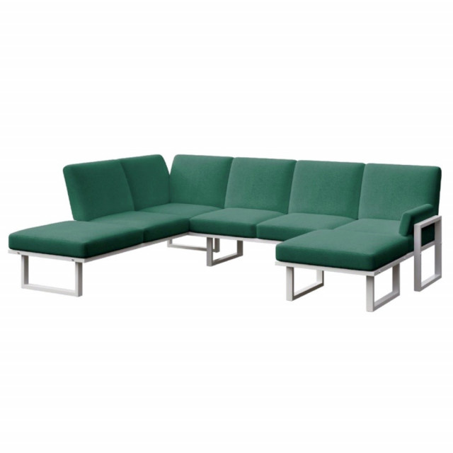 Canapea cu colt pentru exterior verde inchis/alb din olefina si otel 281 cm Soledo Left Mesonica