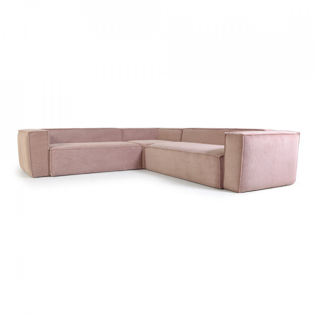 Canapea cu colt roz din material textil si lemn pentru 4 persoane Blok Kave Home