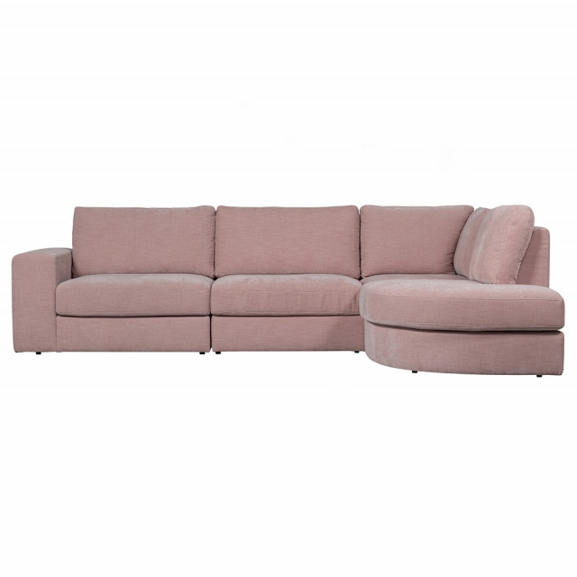 Canapea cu colt roz din poliester si lemn pentru 301 cm Family Right Woood