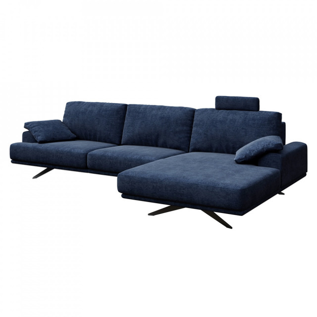 Canapea cu colt turcoaz inchis din textil pentru 4 persoane Prado Right Mesonica