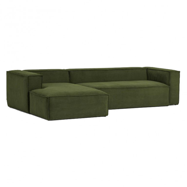 Canapea cu colt verde din material textil si lemn pentru 3 persoane Blok Corduroy Left Kave Home
