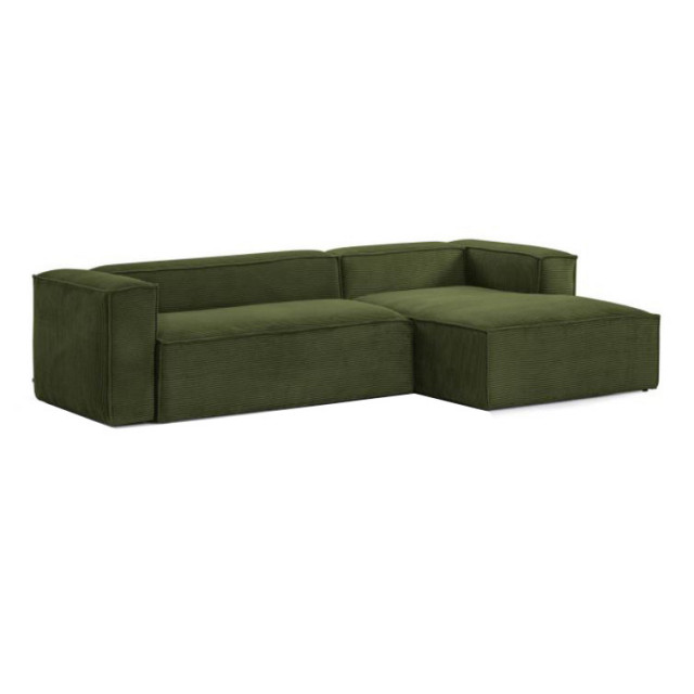Canapea cu colt verde din material textil si lemn pentru 3 persoane Blok Right Corduroy Kave Home