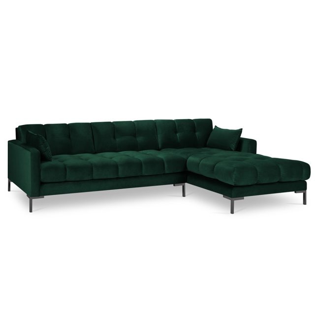 Canapea cu colt verde inchis/neagra din textil pentru 5 persoane Mamaia Right Besolux