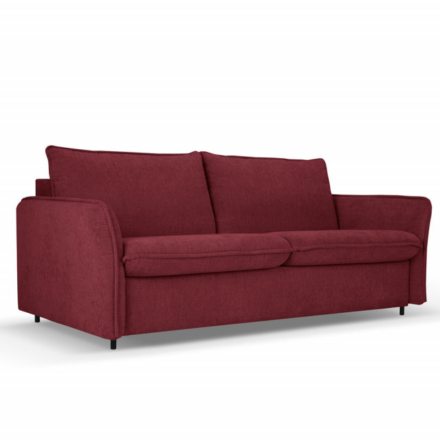 Canapea extensibila rosu burgund/neagra din textil si lemn de pin pentru 3 persoane Dalida Besolux