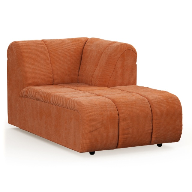 Canapea modulara portocalie din textil 177 cm Wave Corduroy Right HKliving