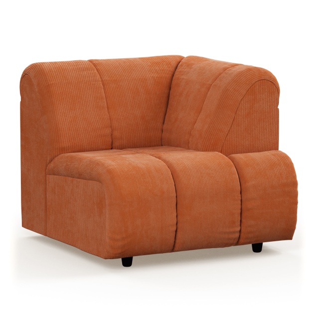 Canapea modulara portocalie din textil 98 cm Wave Corduroy High Right HKliving