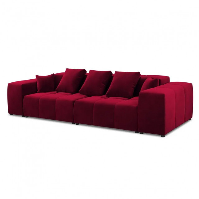 Canapea rosie din catifea si lemn de pin pentru 3 persoane Margo Besolux