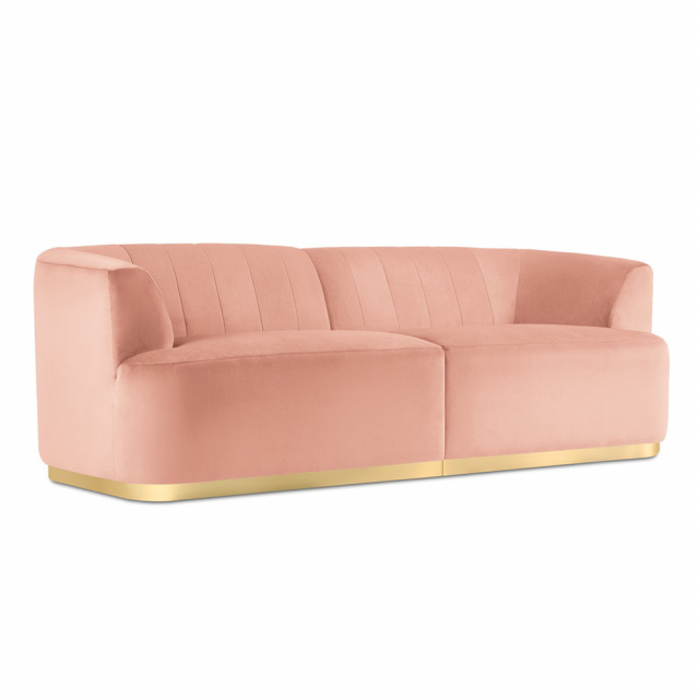 Canapea roz din catifea si lemn de pin pentru 3 persoane Goct Besolux